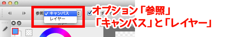 図：塗りつぶしのオプション「キャンバス」と「レイヤー」