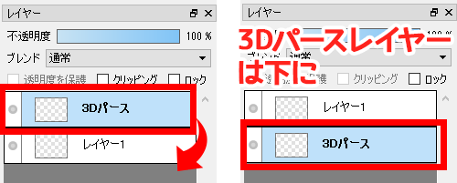 図：3Dパースレイヤーは下に