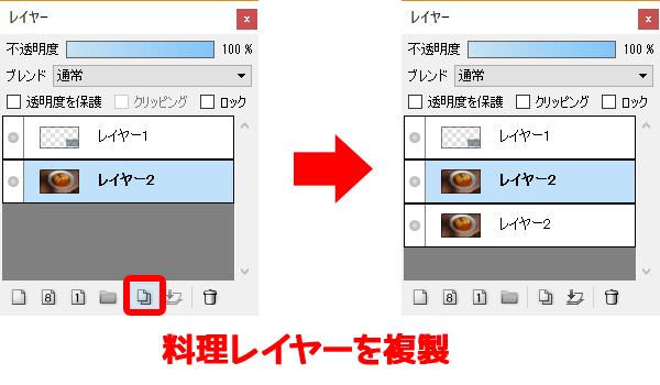 図：料理レイヤーを複製